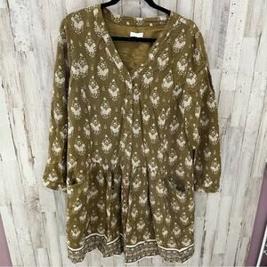 Garnet Hill Olive Green Floral Dress